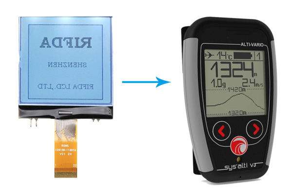 Aplicação da tela gráfica LCD 128X128 Tela exibida em instrumentos de vôo paraaglider